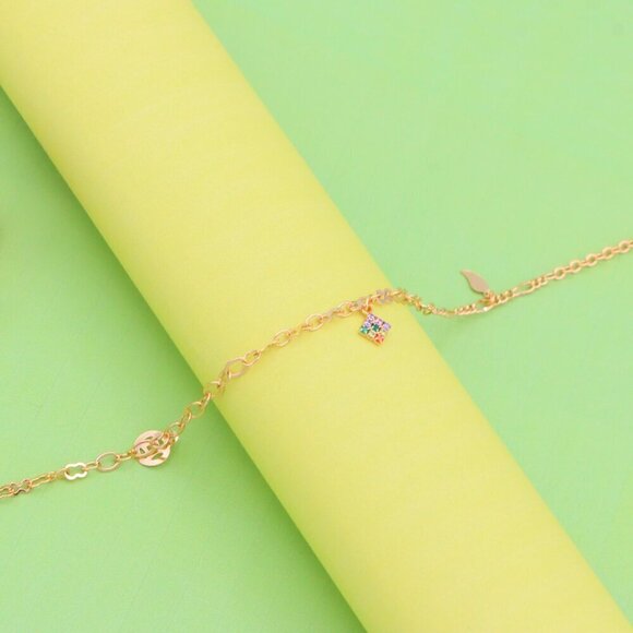 "Rose Gold Anklet with Rainbow Charm and Leaf Accents, XPAL1039 - Picture 6 of 12